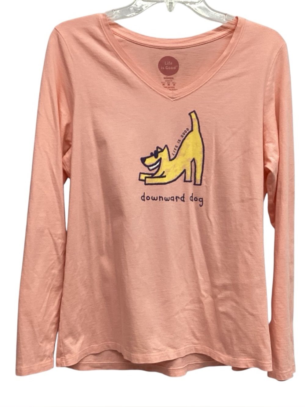 Life Is Good Peach Long Sleeve Downward Dog Yoga Graphic Tee Misses size M